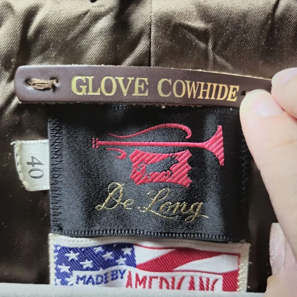 Delong Glove Cowhide Leather Coat Jacket USA‎ Retro 70’s Belted. Size 40 Vintage